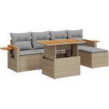 Maison Chic Seti vrtnega pohištva - Vrtna garnitura - Vrtni pohištvo set z blazinami 6-delna bež ratan/akacija, (21796675) | Shoptok.si