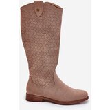 S. BARSKI Flat Heeled Boots With Perforated Pattern Beige S.Barski | shoptok.hr