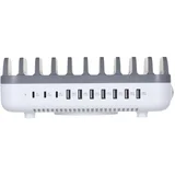 Charging Station, 10x Ports: 3x USB-C (up to 18W PD) and 7x USB-A (up to 12W), 120W Total Output, White/Grey, Three Year Warranty, Box