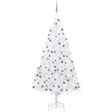  Umjetno osvijetljeno božićno drvce s kuglicama bijelo 240 cm
