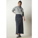 Happiness İstanbul Women's Anthracite Ribbed Knitwear Skirt Cene
