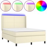 Krevet box spring s madracem LED krem 140x190cm od umjetne kože | Eponuda.com