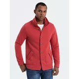 Ombre Men's casual sweatshirt with button-down collar - red melange