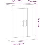 vidaXL Zidni ormarić boja artisian hrasta 69,5x34x90 cm drveni | shoptok.hr