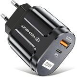 Techsuit Mrežna punjačica Premium – USB-A, QC 3.0, USB-C, 20 W – Crna | shoptok.hr