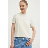 Tommy Jeans Bombažna kratka majica ženski, bež barva
