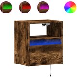 Maison Chic Stenska Nočna omarica - Nočna miza z LED lučkami dimljen hrast, (21690310) | Shoptok.si
