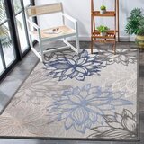 Lesnina XXXL PREPROGA ZA ZUNANJO UPORABO Floral 80/150 cm tkano modra, siva, bela | Shoptok.si