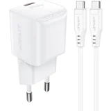Polnilec Mini PD 20W GaN + kabel USB-C, bel, (21580703)