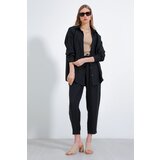 Bigdart Women's Black Oversize Linen Bottom Top Set 6622 | Shoptok.si