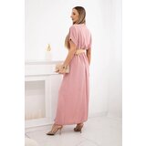 Kesi Włoski Long dress with a decorative belt dark powder pink | Shoptok.si