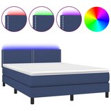 vidaXL Box spring postelja z vzmetnico LED modra 140x190 cm blago, (20726986) Cene