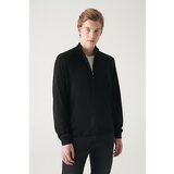 Avva Men's Black Wool Blended Half Zipper High Neck Standard Fit Regular Cut Cardigan Cene
