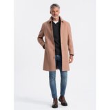 Ombre single-breasted men's long coat with collar and bolster - brown