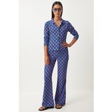 Happiness İstanbul Women's Blue Pink Patterned Summer Woven Shirt and Trousers Set Cene