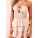 Kesi Włoski Women's off-the-shoulder dress with frills and ruffles beige | shoptok.hr