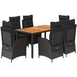  Vrtna garnitura - 7-dijelni vrtni blagovaonski set s jastucima crni od poliratana - Crna Dužina stola 150 cm 6 | shoptok.hr