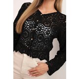 Kesi Włoski Women's summer openwork sweater with buttons and long sleeves black | Shoptok.si