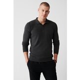 Avva Men's Anthracite Knitwear Sweater 3 Button Polo Collar Standard Fit Regular Cut Cene