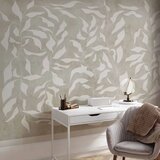 Foto tapeta - White leaves - abstract plant motif on beige background with frame 300x210 | shoptok.hr