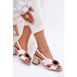 Laura Messi Leather Women's Sandals On Heel With Flowers 2950 White | Shoptok.si