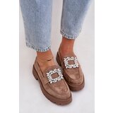 PH2 Eco Suede Women's Moccasins With Decorative Brooch Dark Beige Valiana cene