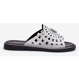 Boto Shiny Women's Flat Sandals with Silver Ornament Ebirena | shoptok.hr