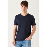 Avva Men's Navy Blue Ultrasoft V-Neck Modal Slim Fit Slim Fit T-shirt Cene
