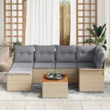  7-delni vrtni kavč set s blazinami Bež poli ratan akacija | Shoptok.si