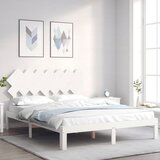 The Living Store Posteljni okvir z vzglavjem bel 140x200 cm trden les - Posteljni Okvir, (21530660) | Shoptok.si