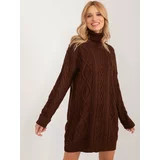 Fashion Hunters Dark brown knitted dress with cables