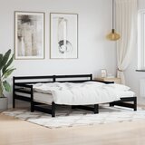 vidaXL Izvlečna dnevna postelja črna 90x200 cm trdna borovina Cene