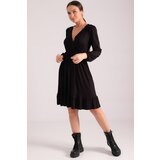 armonika Women's Black Double Breasted Neck Skirt Ruffled Elastic Waist Long Sleeve Dress Cene