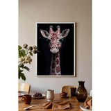 Wallxpert uramljena slika 115258, žirafa sa crvenim šarama na crnoj pozadini, 30 x 40 cm, beli ram u