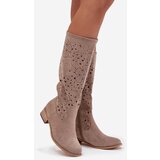 Boto Ladies Cut-Out Ankle Boots With Low Heel Eco Suede Zipped Beige Orchides | Shoptok.si
