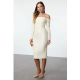 Trendyol Gold Carmen Collar Woven Dress
