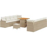  11-delni vrtni sofa set z blazinami Bež Poli Ratan Akacija | Shoptok.si