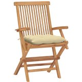 Maison Chic vrtni stoli - stol za vrt s kremno belimi blazinami 4 kosi trdna tikovina JS1989, (21878249) | Shoptok.si