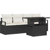 vidaXL 5-delni vrtna sofa set z blazinami črn poli ratan, 2-sedežna vrtna sofa z blazinami črn poli ratan Cene