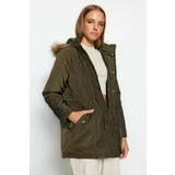 Trendyol Khaki Oversized Fur Hooded Waterproof Parka Down Jacket