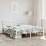 Maison Chic Kovinski Posteljni okvir - Dvoposteljna postelja - Zakonska postelja z vzglavjem in vznožjem bel 183x213 cm, (21695746) | Shoptok.si
