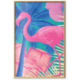  Plakat - Pink Flamingo - abstract flamingo against a background of palm trees and ice cubes 40x60 Zlatni okvir | shoptok.hr