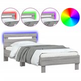 Maison Chic Posteljni okvir - Enojna postelja - Postelja za odrasle z vzglavjem in LED siva sonoma 90x190 cm-J9545, (21768198) Cene