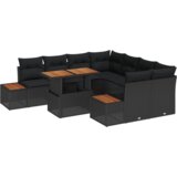 vidaXL 9-delna vrtna jedilna garnitura s blazinami Črna Poli Ratan Akacija | Shoptok.si