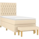 vidaXL Box spring postelja z vzmetnico krem 90x200 cm blago, (20896210) | Shoptok.si