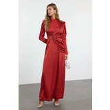 Trendyol Red Stone Embroidered Woven Satin Evening Dress