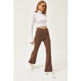 Olalook Women's Bitter Brown Cross Band Detail Raised Spanish Leggings | Shoptok.si