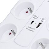 solight PO80 - Produžni kabl sa prekidačem 8 utičnica Tip E + 1xUSB-A + 1xUSB-C 2m bela | Eponuda.com