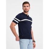 Ombre Men's soft knit polo shirt with contrasting stripes - navy blue | Shoptok.si