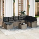 vidaXL 9 delni vrtni kavč set z blazinami siva poli ratan | Shoptok.si